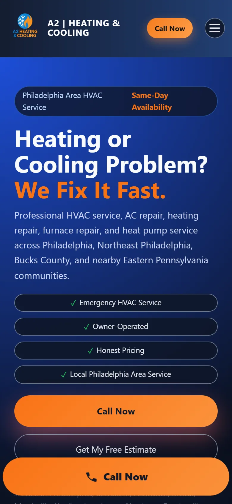 A2 Heating & Cooling në telefon me butonin Call Now