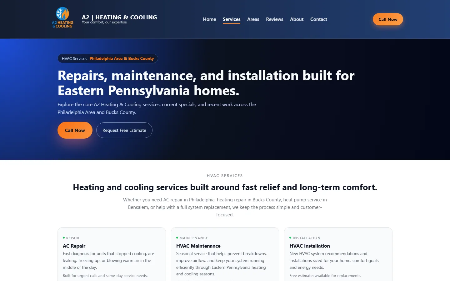 Faqja e shërbimeve të A2 Heating & Cooling
